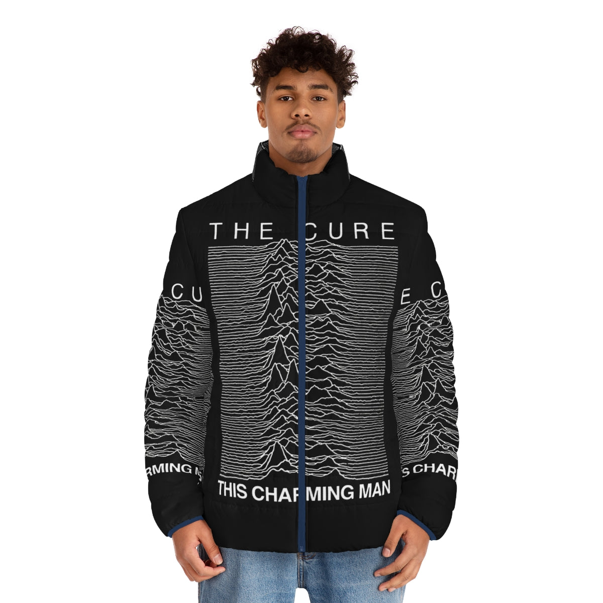 The Cure "This Charming Man" Puffer Jacket featuring the iconic new wave band - men front