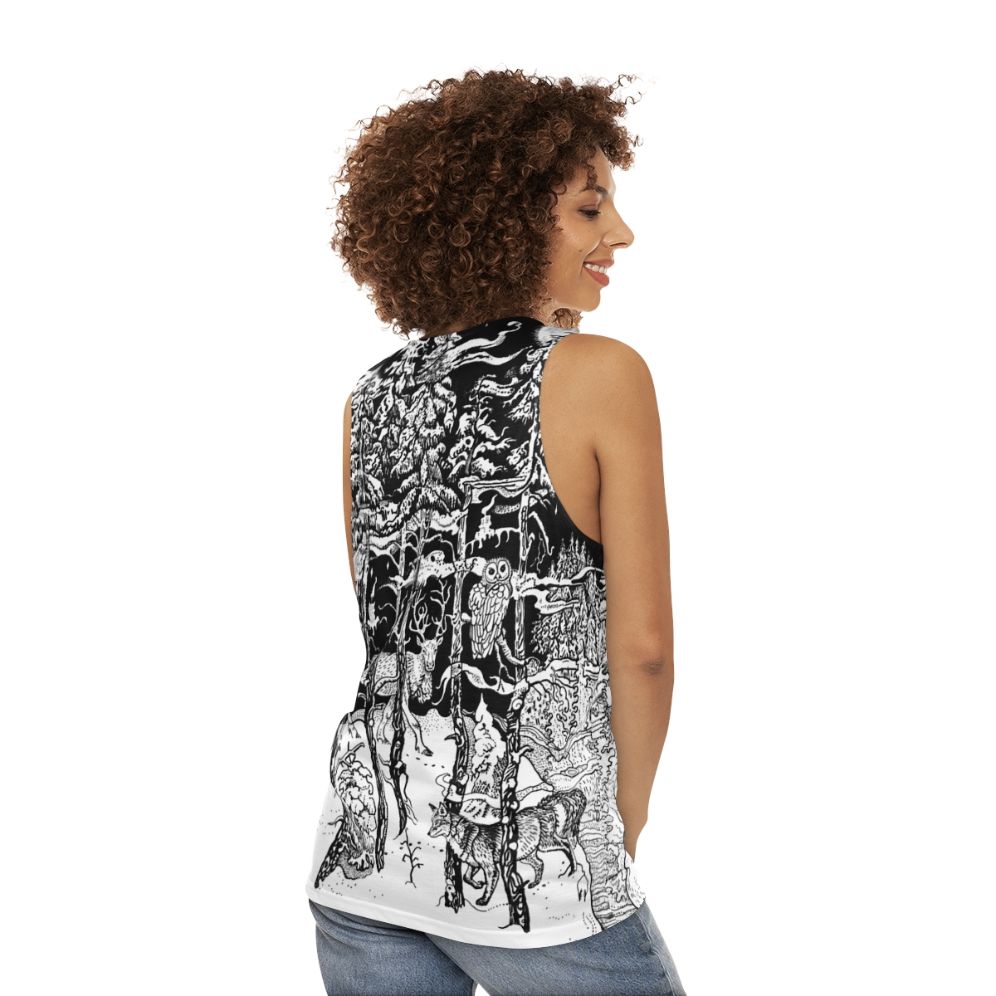 Unisex winter forest tank top with a scandinavian-inspired nature design - women back