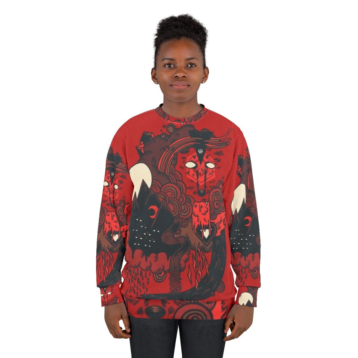 Howling wolf pack geometric abstract sweatshirt design - women