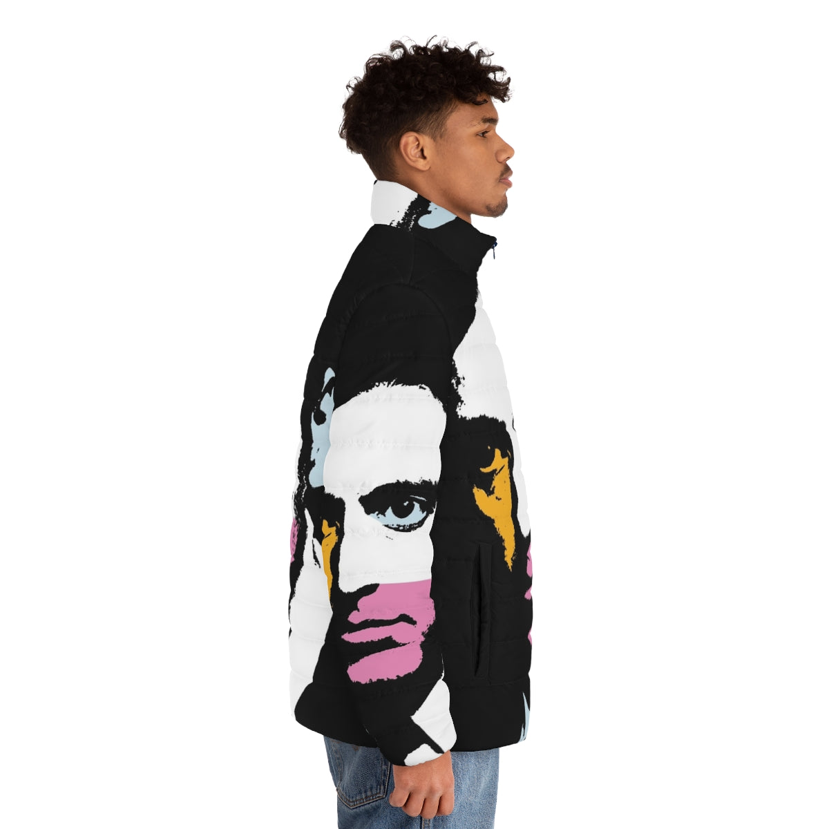 Al Pacino Pop Art Puffer Jacket featuring iconic movie characters - men side right