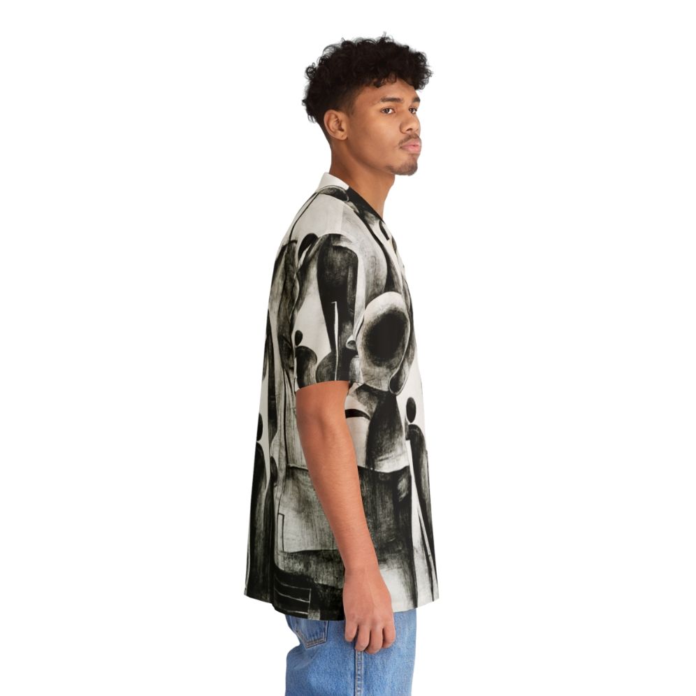 Charcoal abstract Hawaiian shirt with jazz quartet design - People Pight