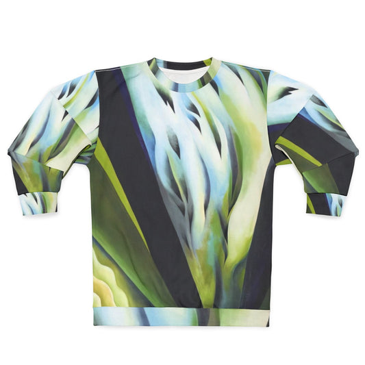 Georgia O'Keeffe-inspired blue and green music sweatshirt