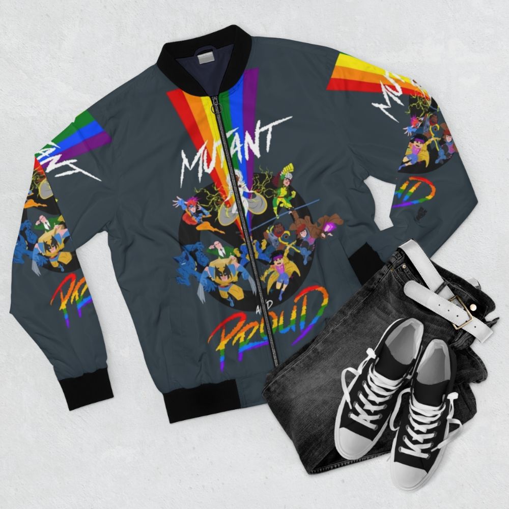 Mutant and Proud '92 X-Men Marvel Bomber Jacket - Flat lay