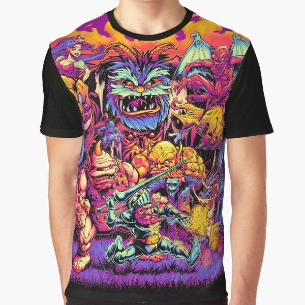 Retro "Ghosts 'n Goblins" graphic t-shirt featuring the classic video game characters and imagery