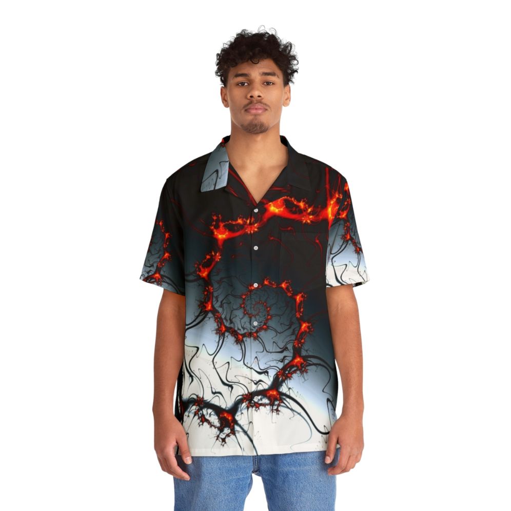 Burning fractal pattern on a Hawaiian shirt - People Front