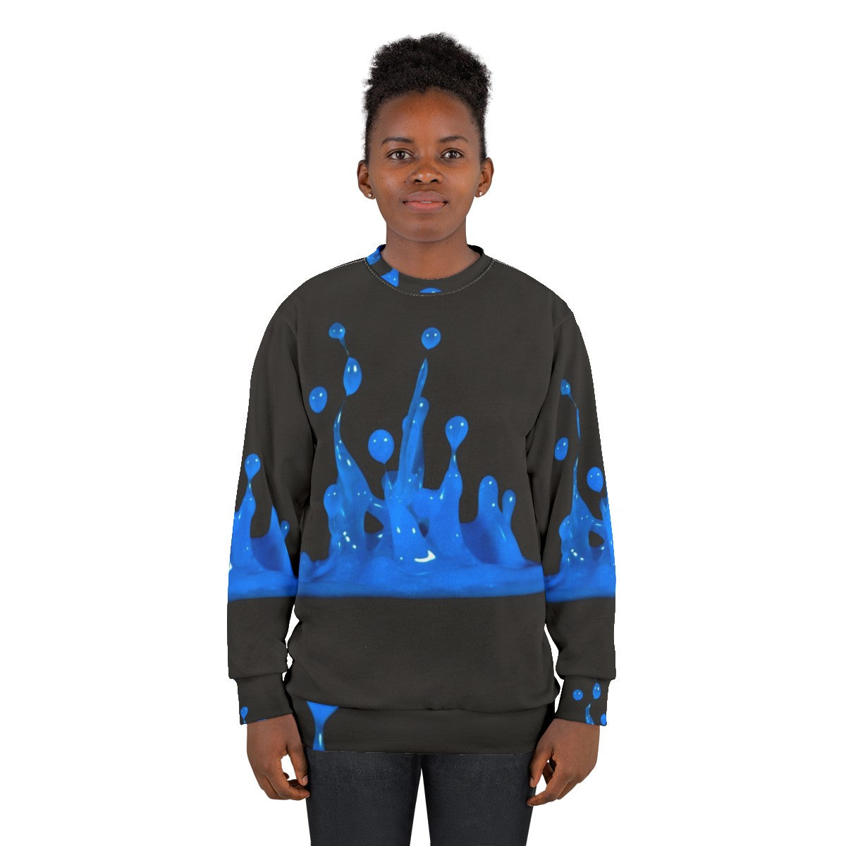 Blue sweatshirt with abstract water splash design - women