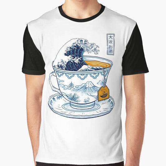 The Great Kanagawa Tea - Graphic T-Shirt with Japanese Tea Cup and Wave Artwork