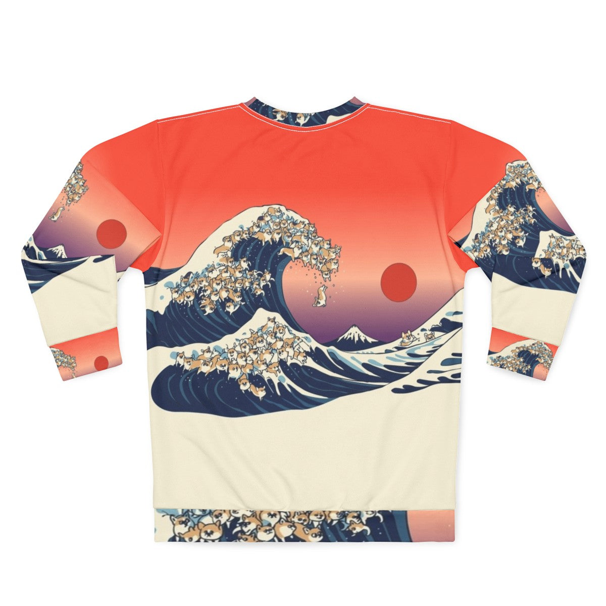 Corgis surfing in the Great Wave of Kanagawa inspired sweatshirt - Back