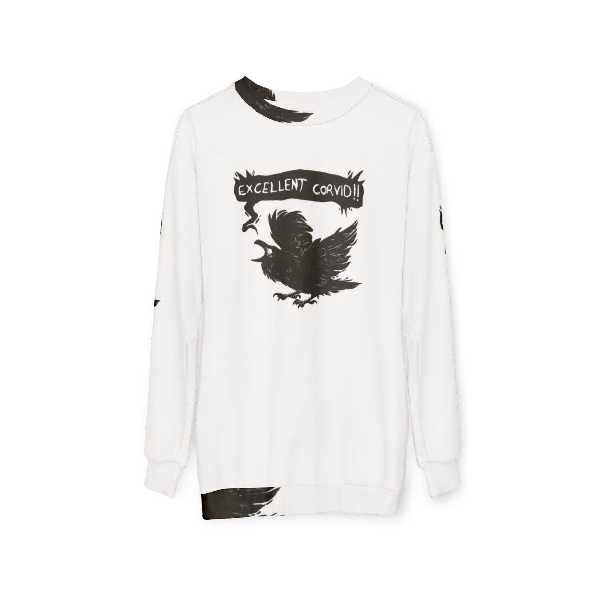 Corvid Sweatshirt - Spooky Bird Graphic - hanging