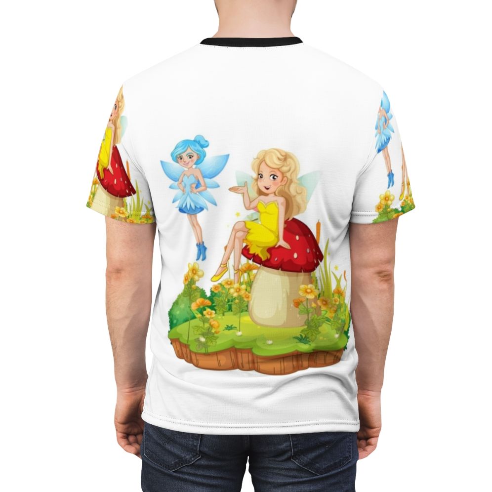 Colorful T-shirt design featuring a mystic dragon, unicorn, and other legendary fantasy animals - men back