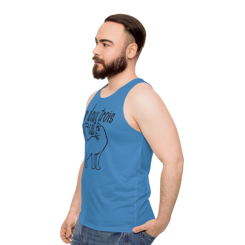 Unisex cat tank top with French text - men side