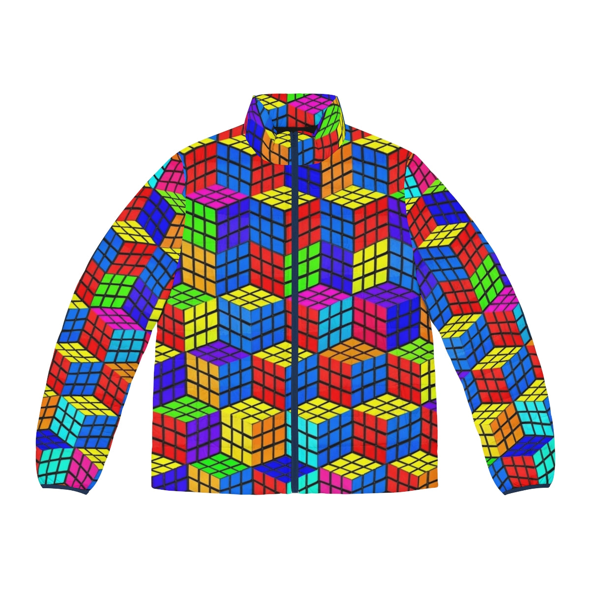 Rubik's Illusion 3D Puffer Jacket - Bright, Geometric and Abstract Design