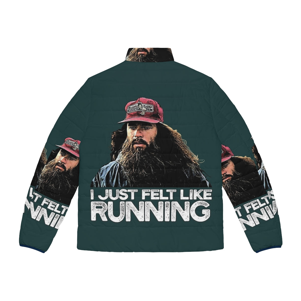 "A puffer jacket inspired by the iconic 'I just felt like running' scene from Forrest Gump" - Back