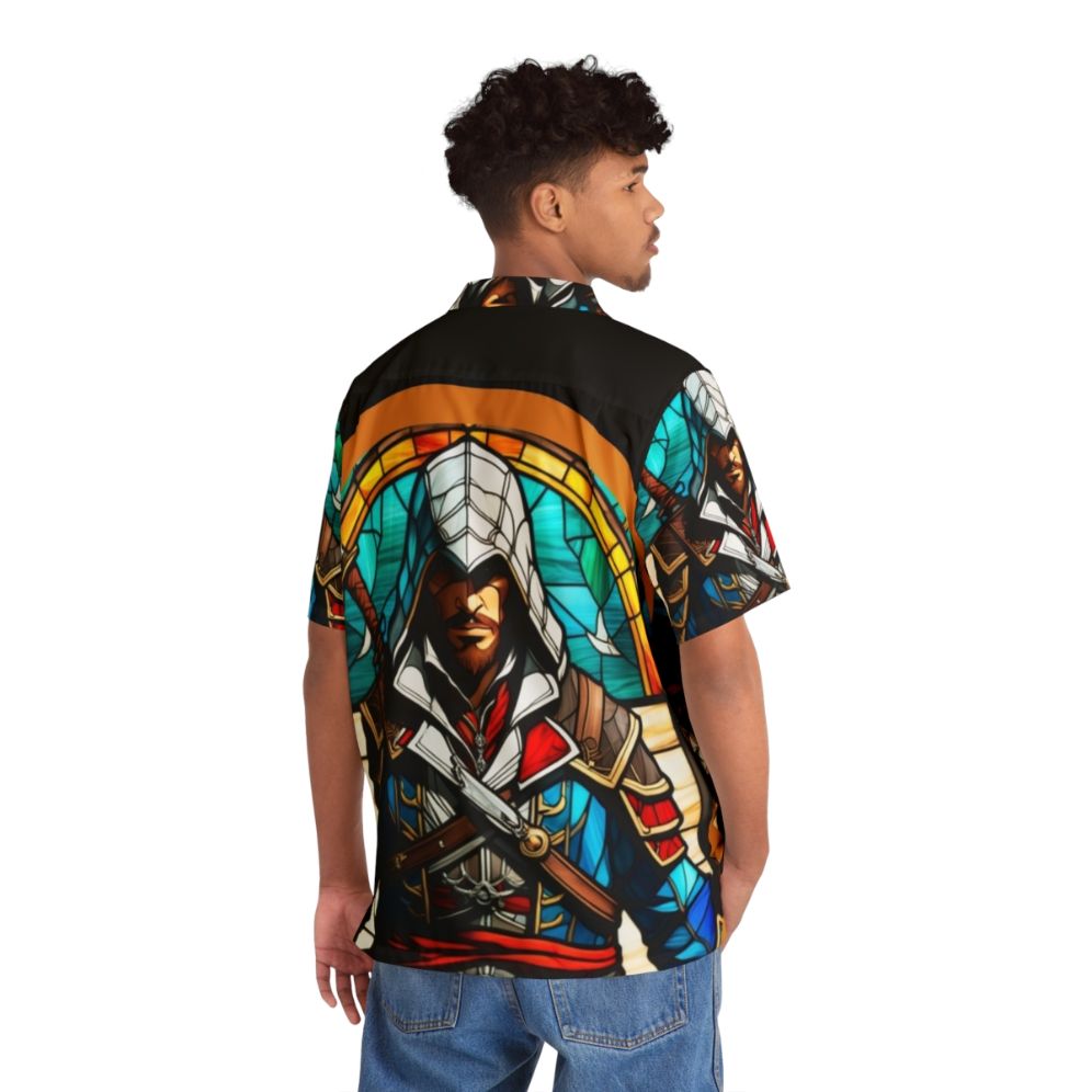 Assassins Creed Edward Kenway Stained Glass Hawaiian Shirt - Flat lay