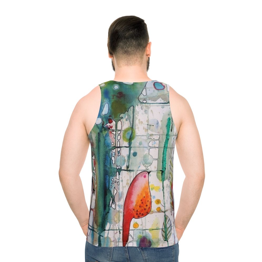 Watercolor and ink bird tank top - men back