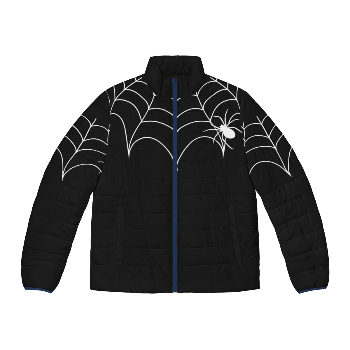 Black Widow Spider Web Collar Puffer Jacket