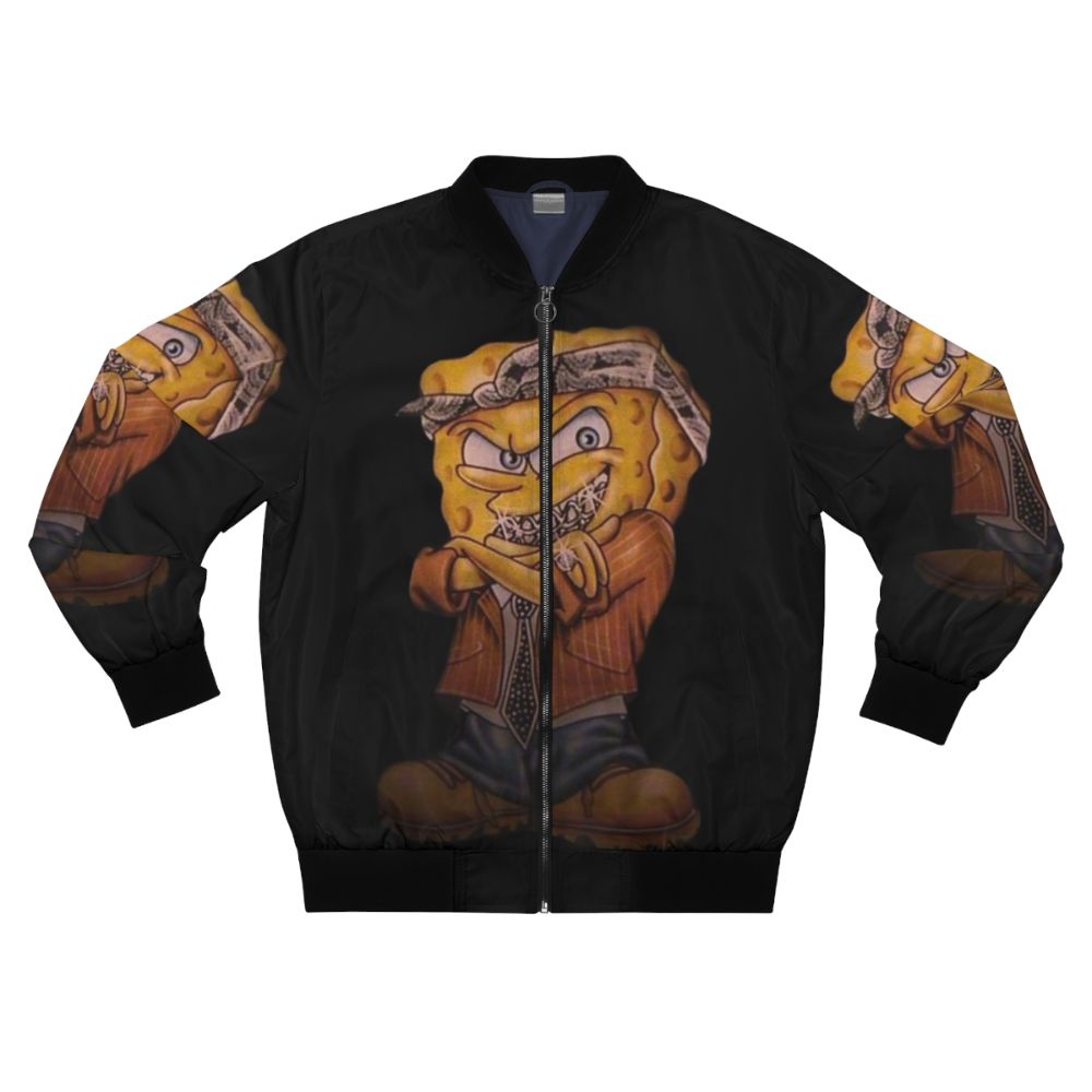 Spongebob Gangsta Bomber Jacket with money, tie, and bandana accessories