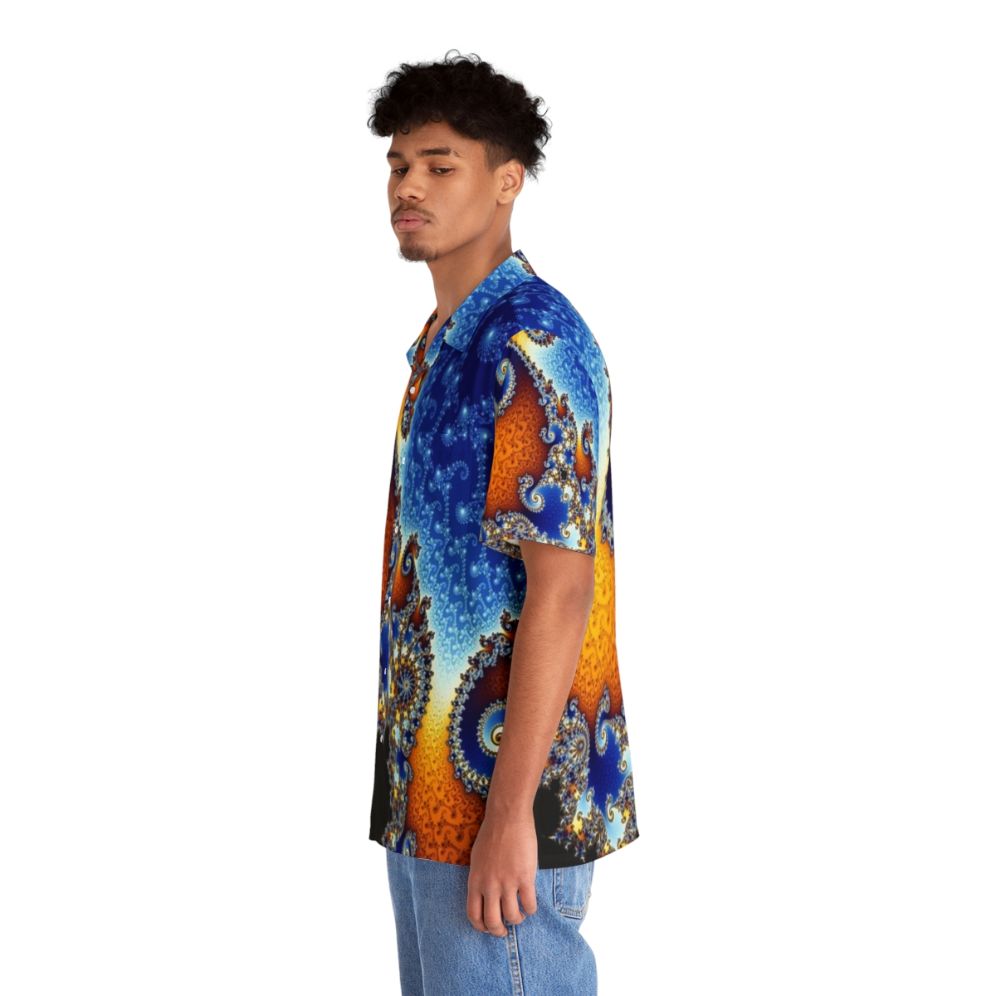 Blue Mandelbrot fractal design on a Hawaiian shirt - People Left