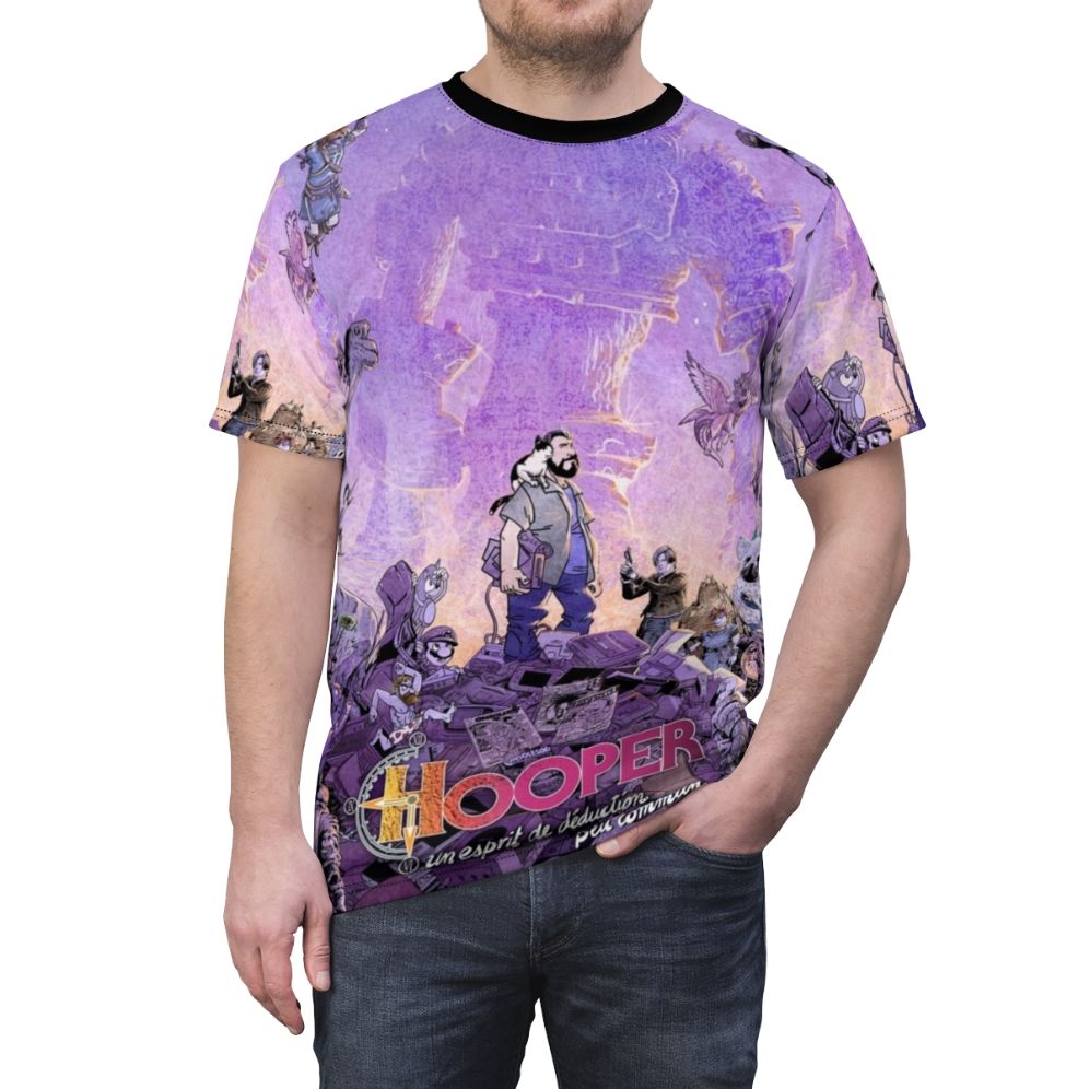 Unisex t-shirt featuring a stylish bear design in a cosmic universe setting - men front