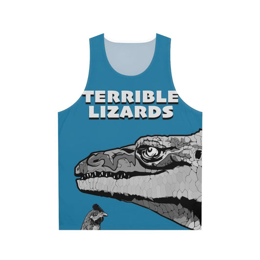 Unisex dinosaur tank top with "Terrible Lizards" graphic