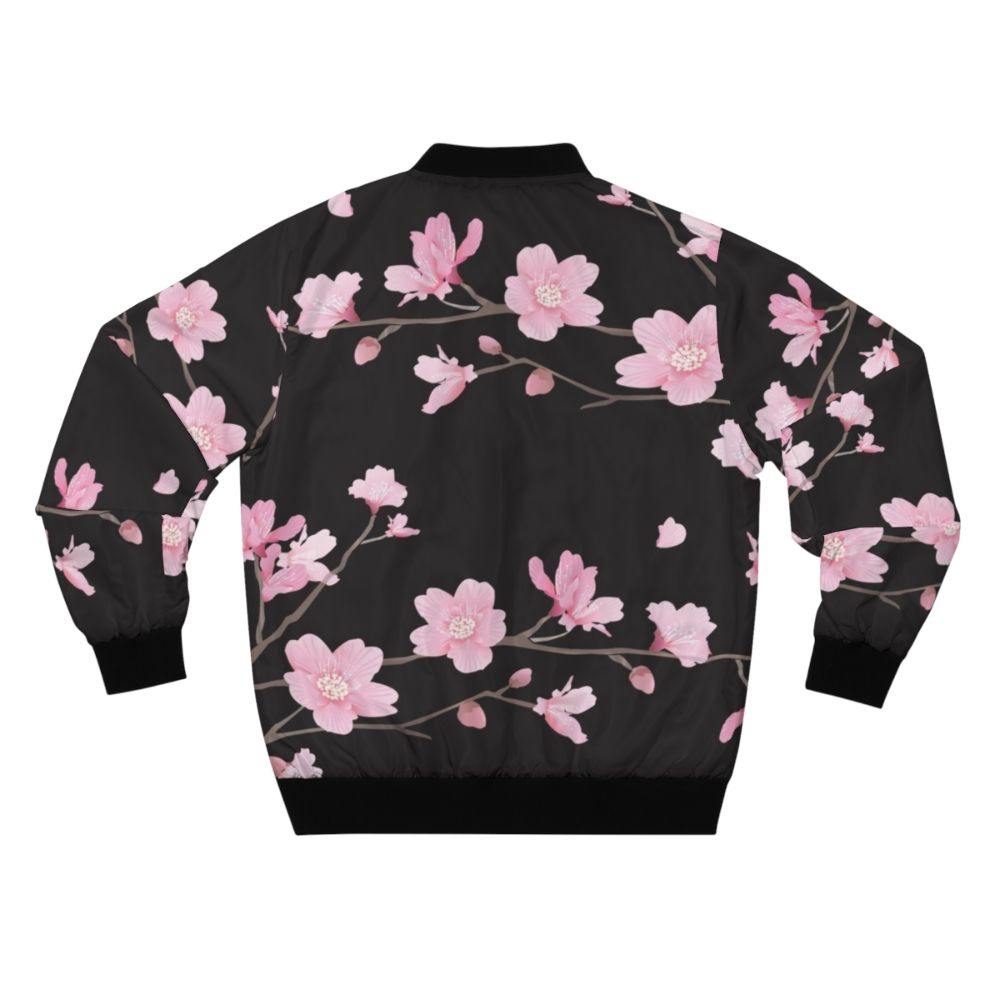 Cherry blossom sakura flower black bomber jacket - Back