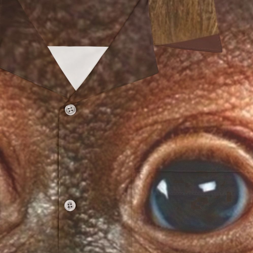 Big face baby orangutan monkey on a realistic hawaiian shirt design - Detail