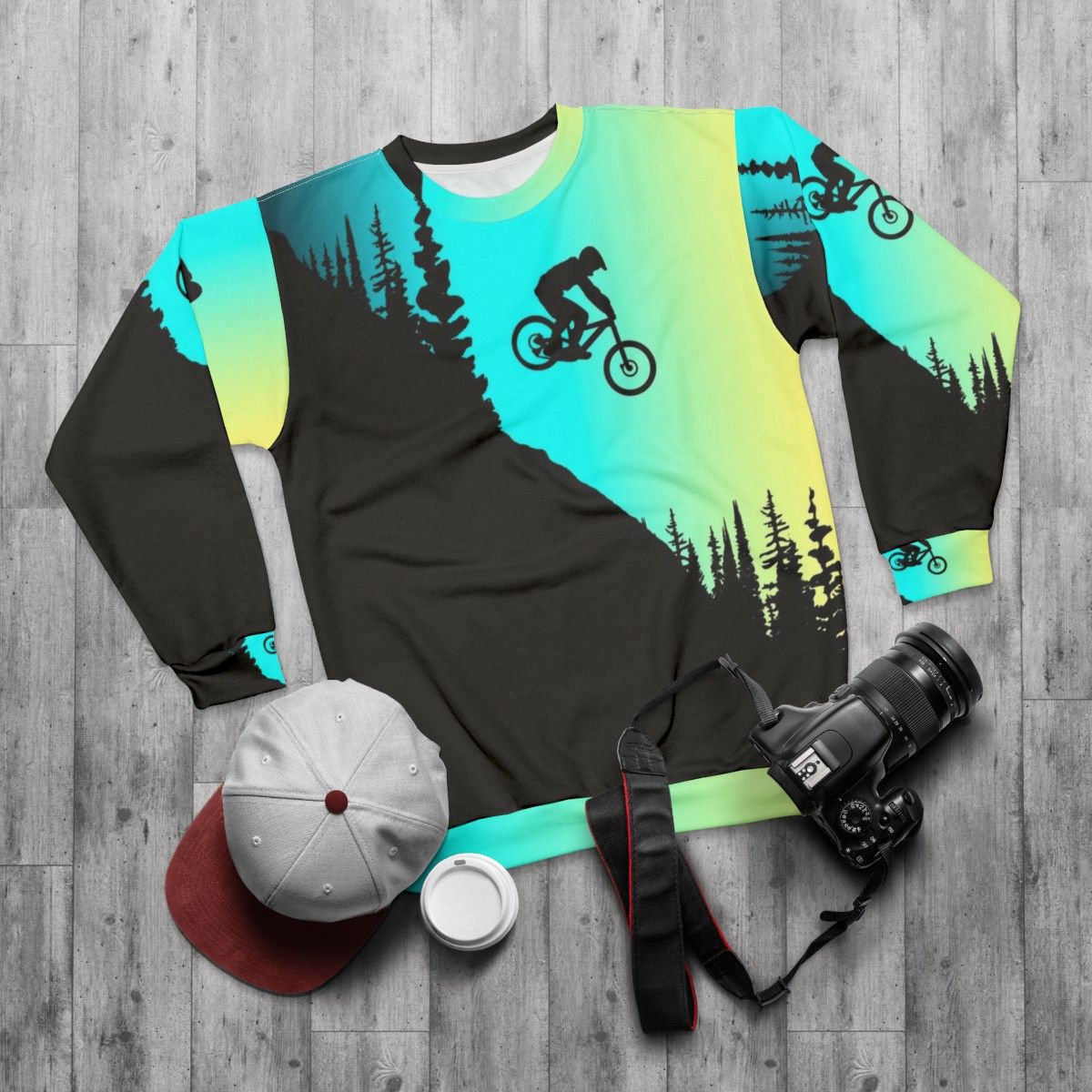 MTB Colors Sweatshirt - Sweatshirt for Mountain Bike Enthusiasts - flat lay