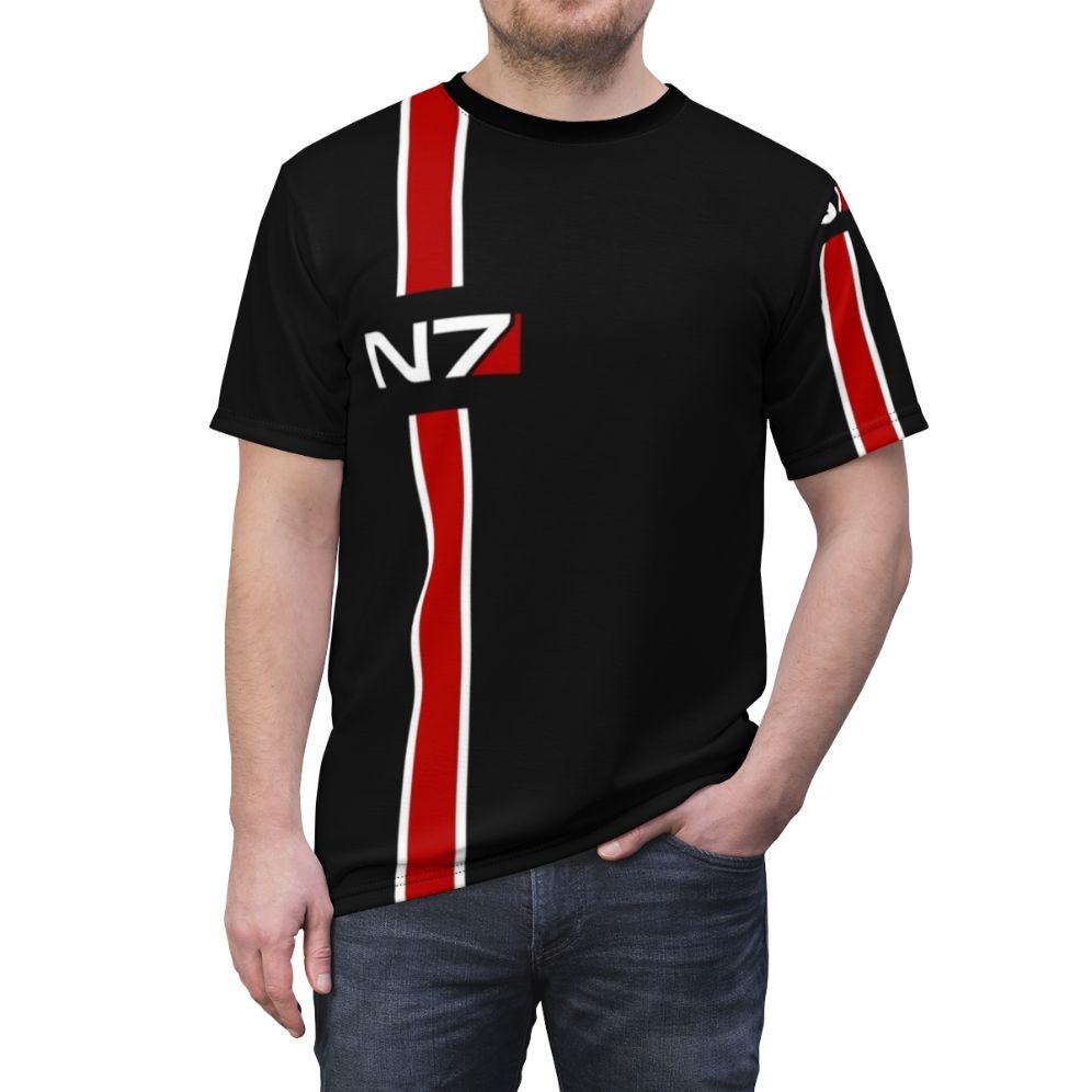 Mass Effect inspired t-shirt featuring the iconic N7 emblem - men front