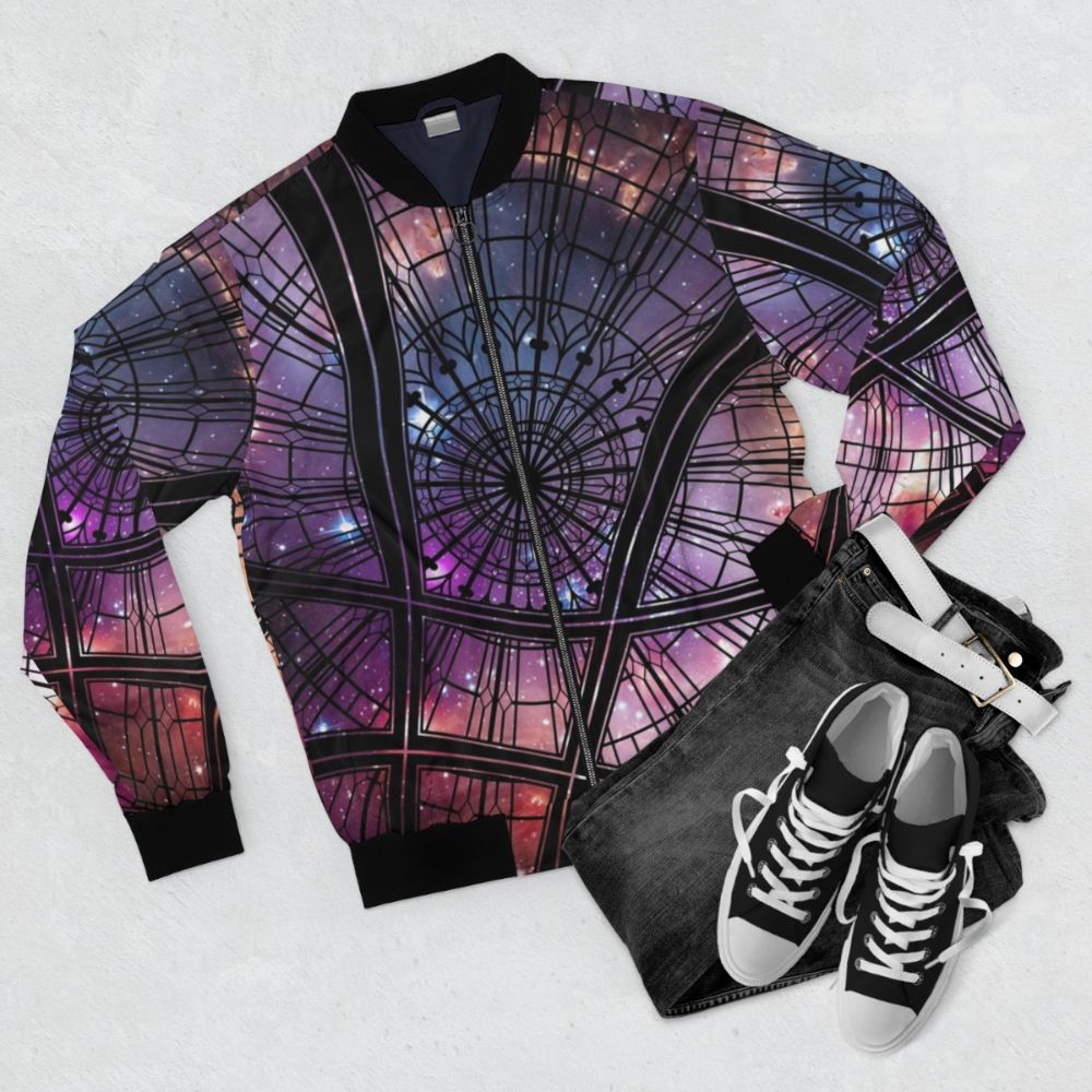 Doctor Strange Marvel Superhero Bomber Jacket with Strange Window Design - Flat lay