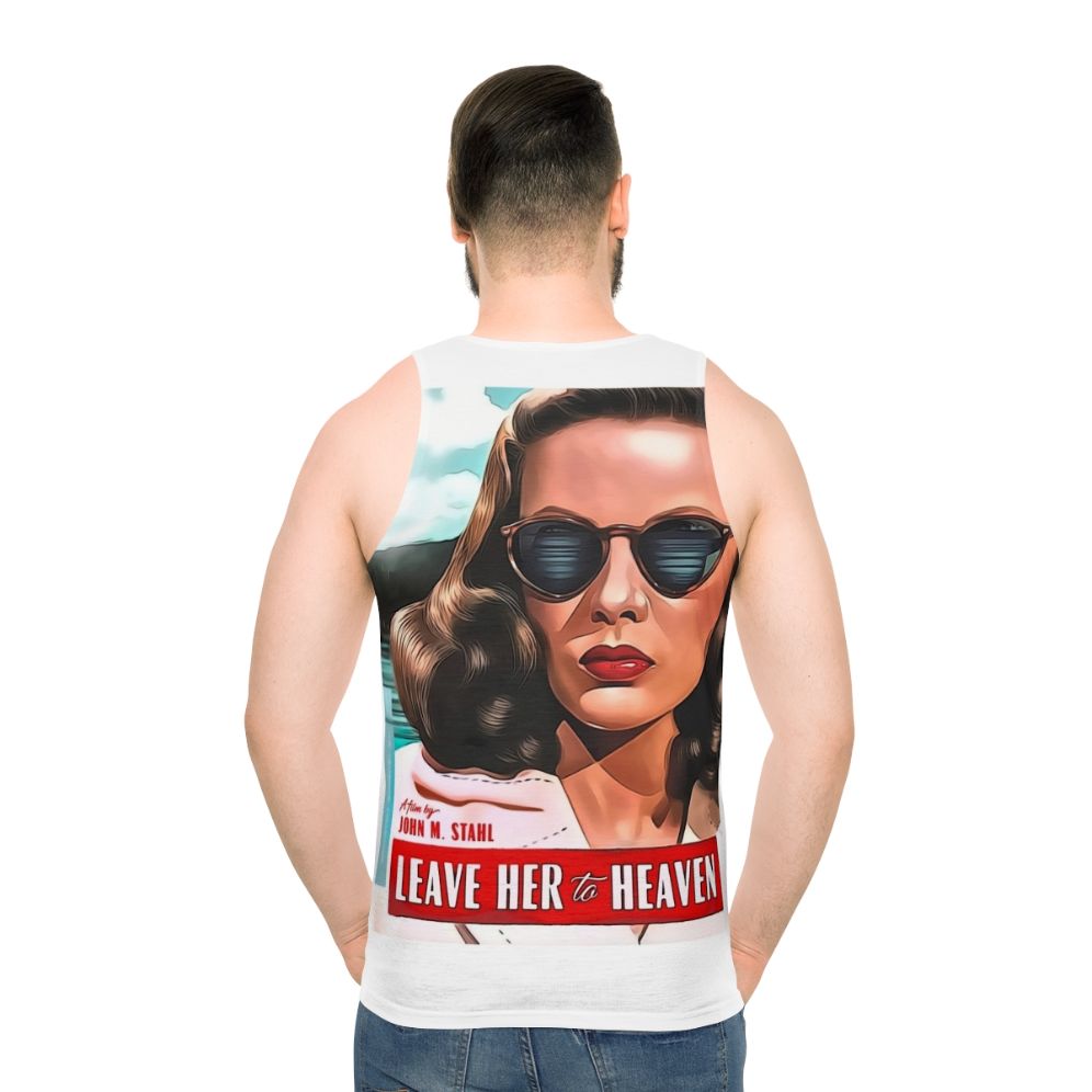 Unisex tank top featuring the vintage movie poster of "Leave Her to Heaven" starring Gene Tierney - men back