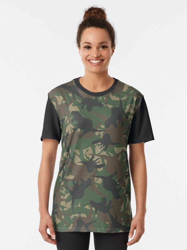 Camouflage dinosaur graphic t-shirt with Camosaurus camo pattern - Women