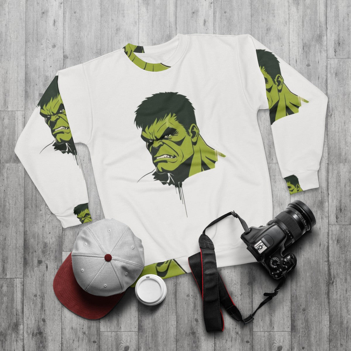 Marvel Avengers superhero sweatshirt with Hulk comics hero design - flat lay