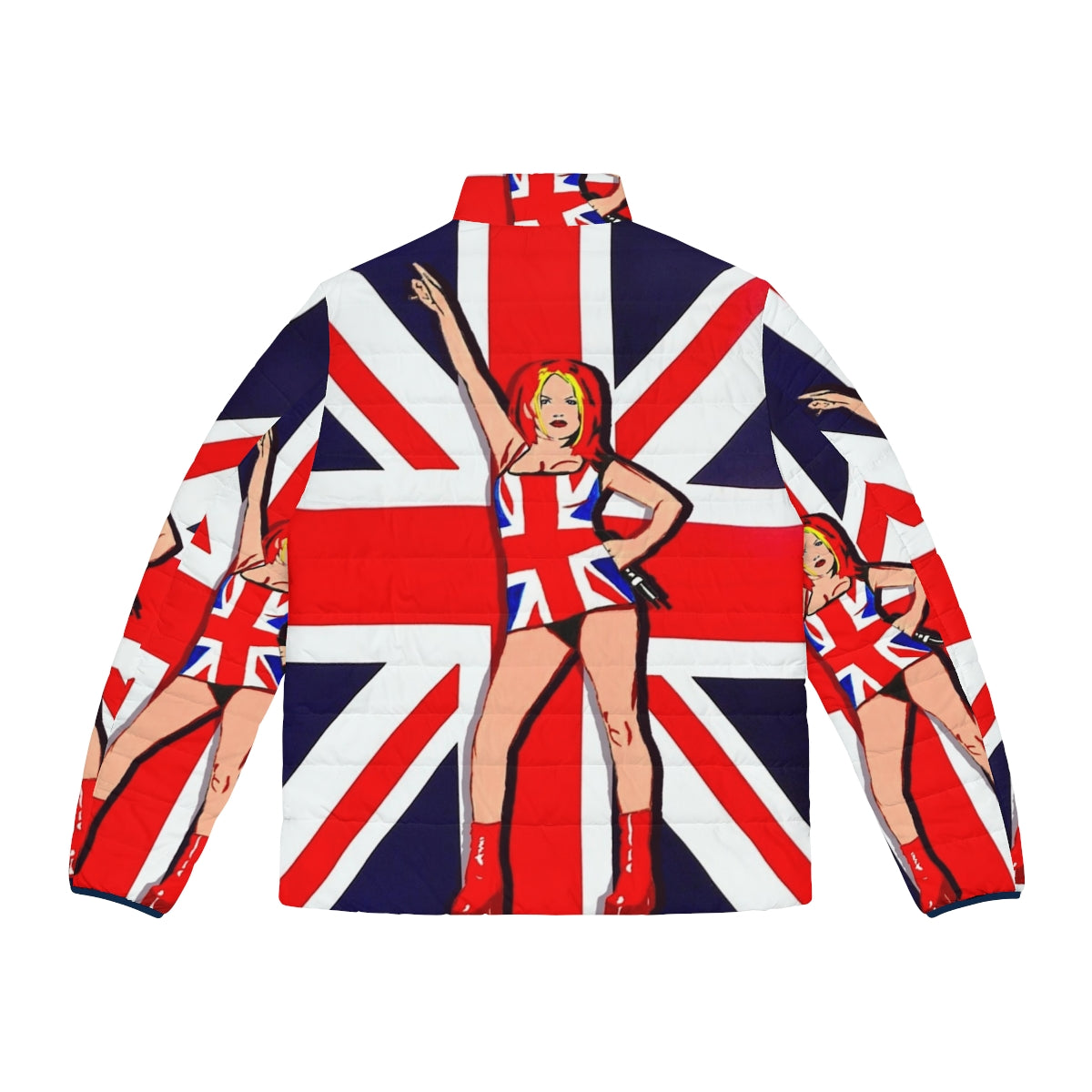 Union Jack puffer jacket, 90s inspired fashion - Back