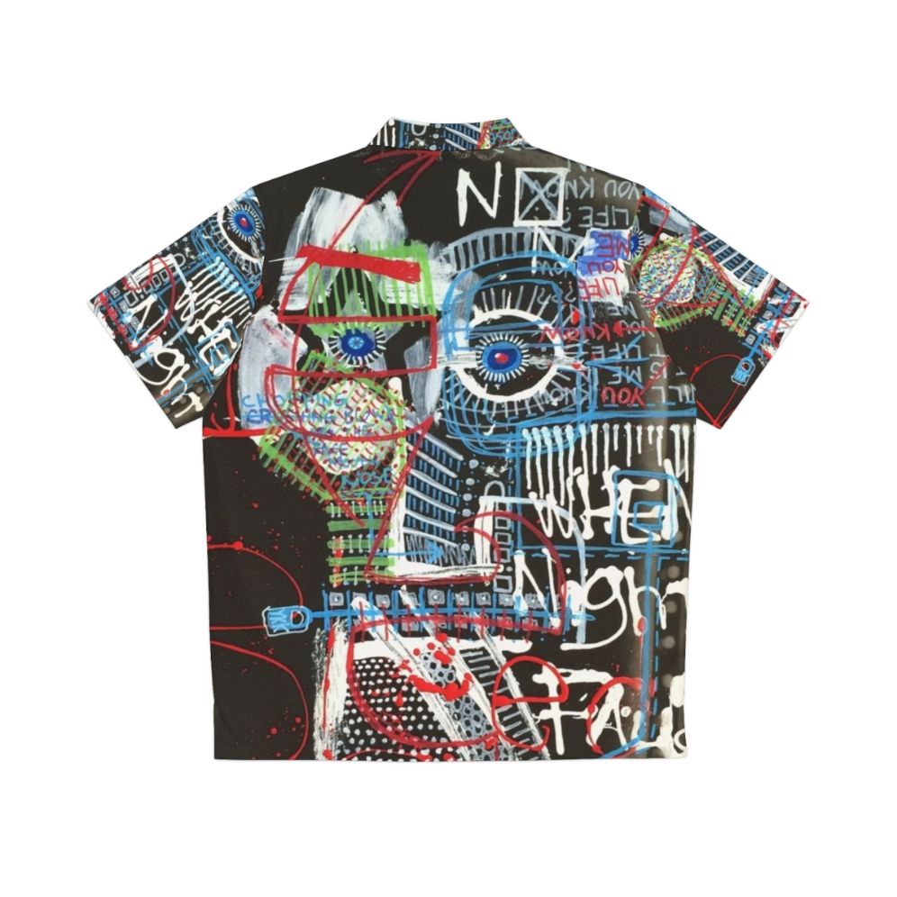 Contemplative Hawaiian Shirt with Abstract Art and Neo-Expressionist Poetry - Back