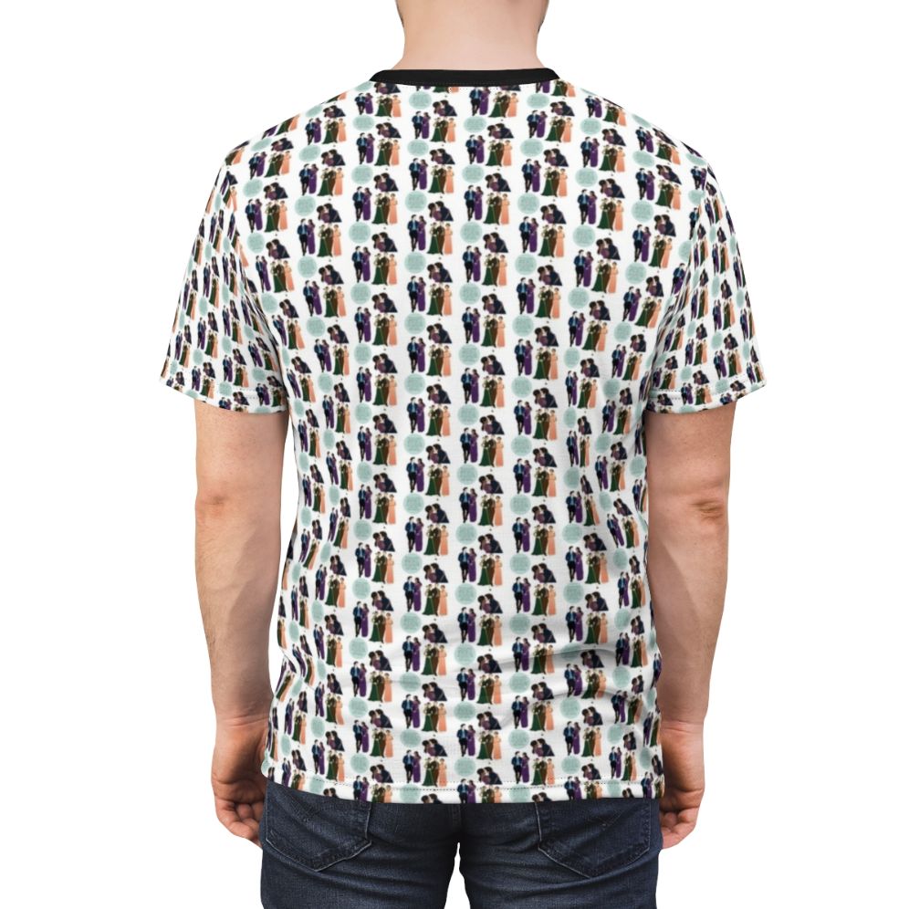 Bridgerton inspired all-over-print t-shirt featuring the cast of the popular Netflix series - men back