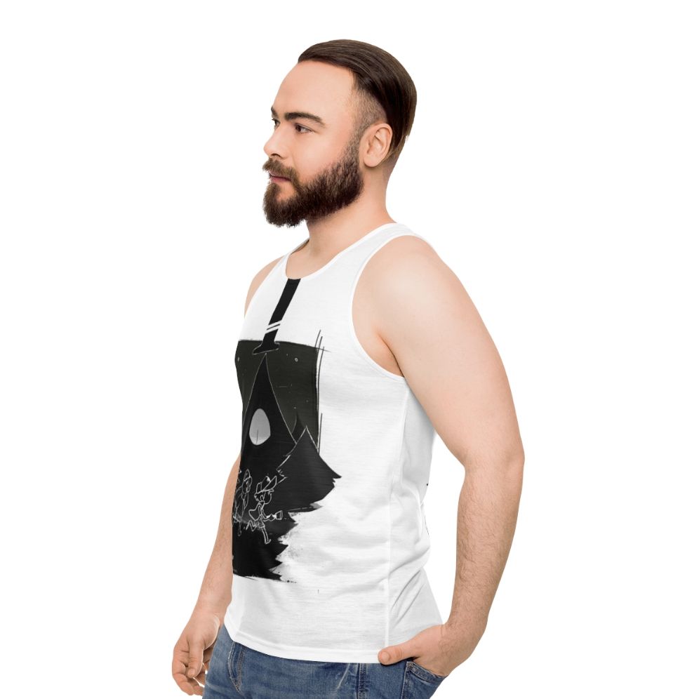 Gravity Falls inspired unisex tank top featuring Dipper, Mabel and Bill Cipher - men side