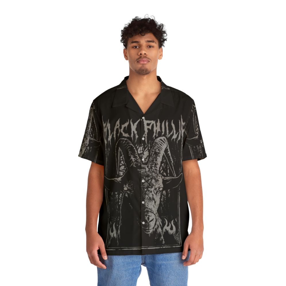 Black Metal Phillip Hawaiian Shirt with Satanic Imagery - People Front