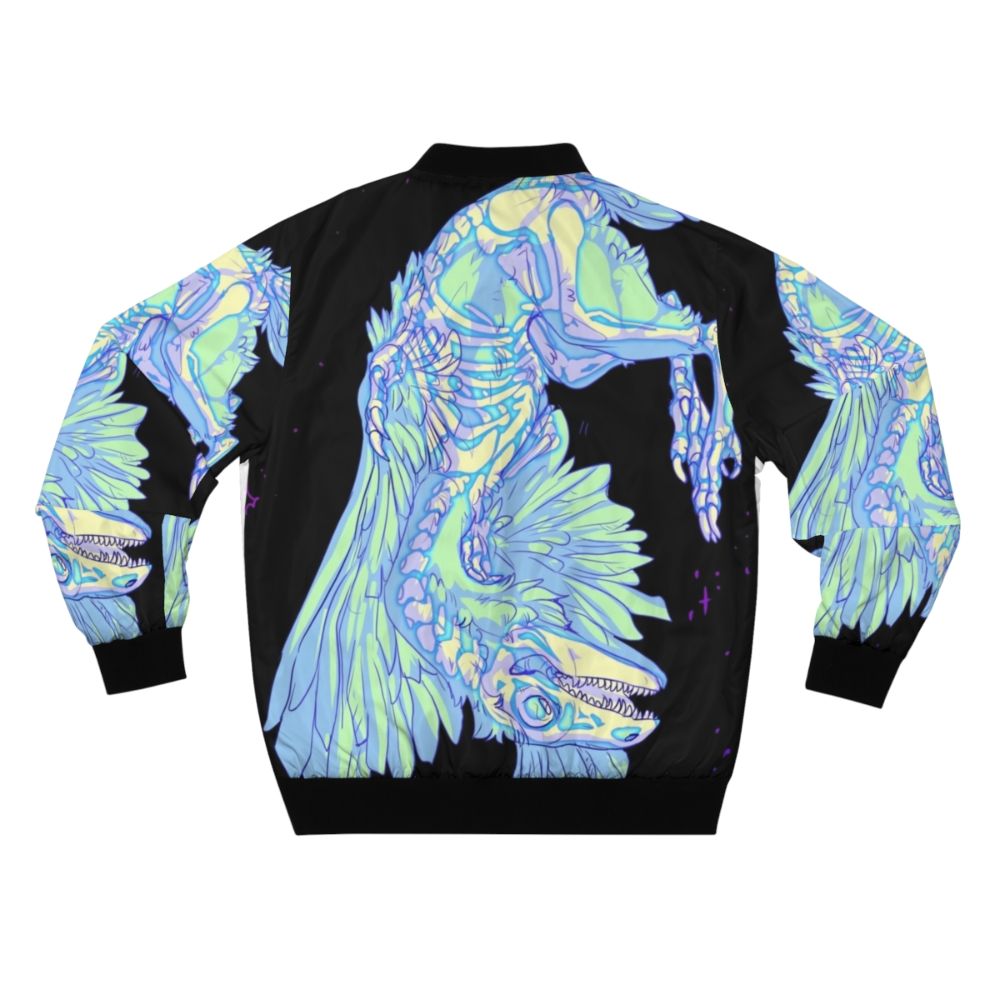 Archaeopteryx glow in the dark dinosaur-themed bomber jacket with stars and cosmic design - Back