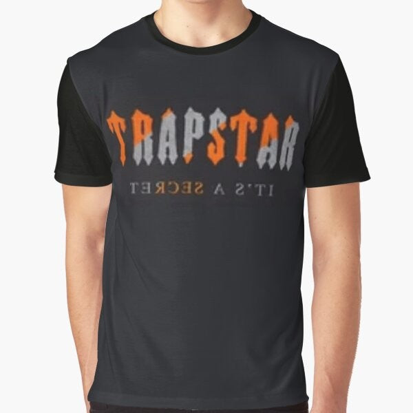 Trapstar Orange Graphic T-Shirt featuring the brand's iconic logo and stripes