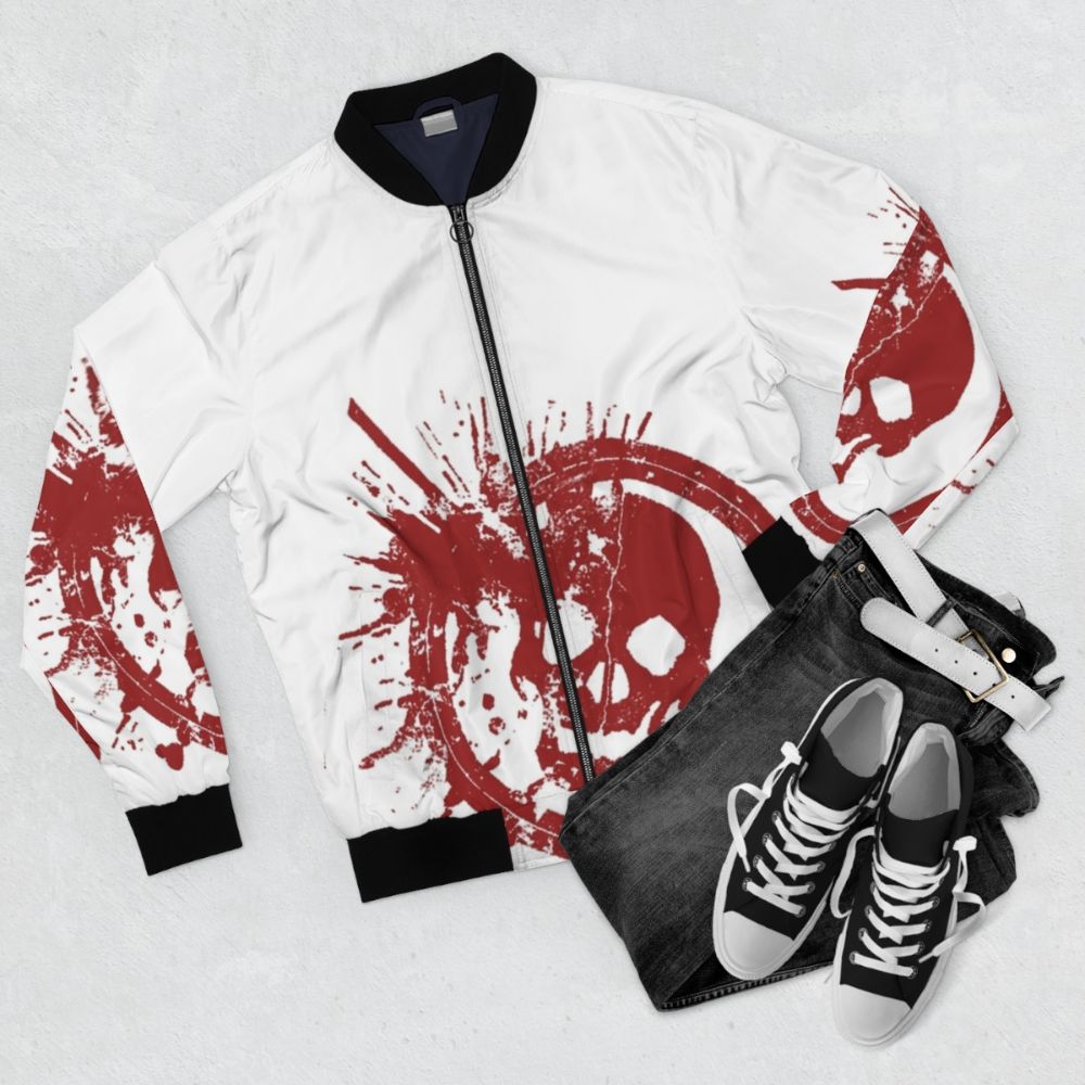 Danganronpa Leon Kuwata Skull Bomber Jacket - Flat lay