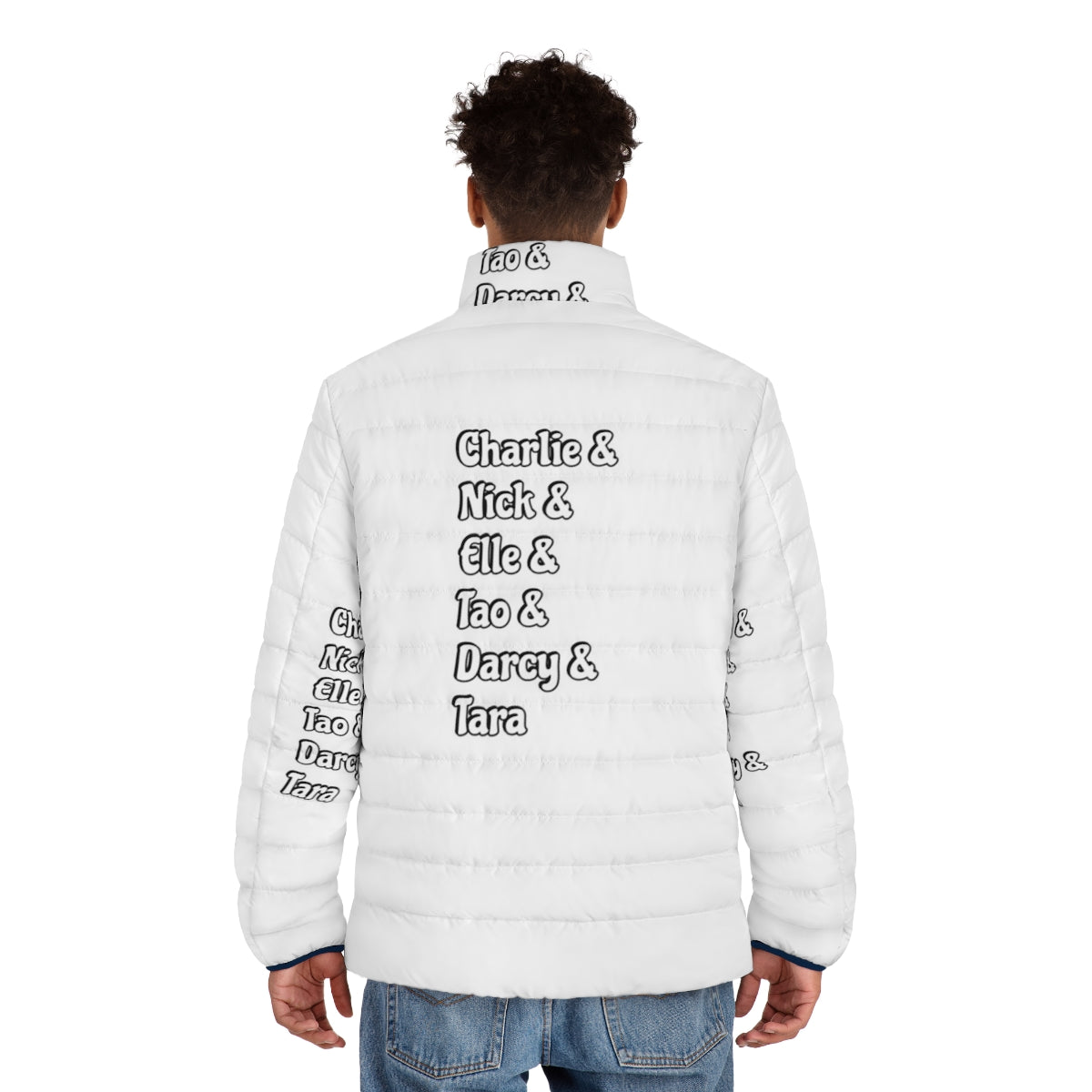 Heartstopper character names puffer jacket featuring fan favorite characters - men back