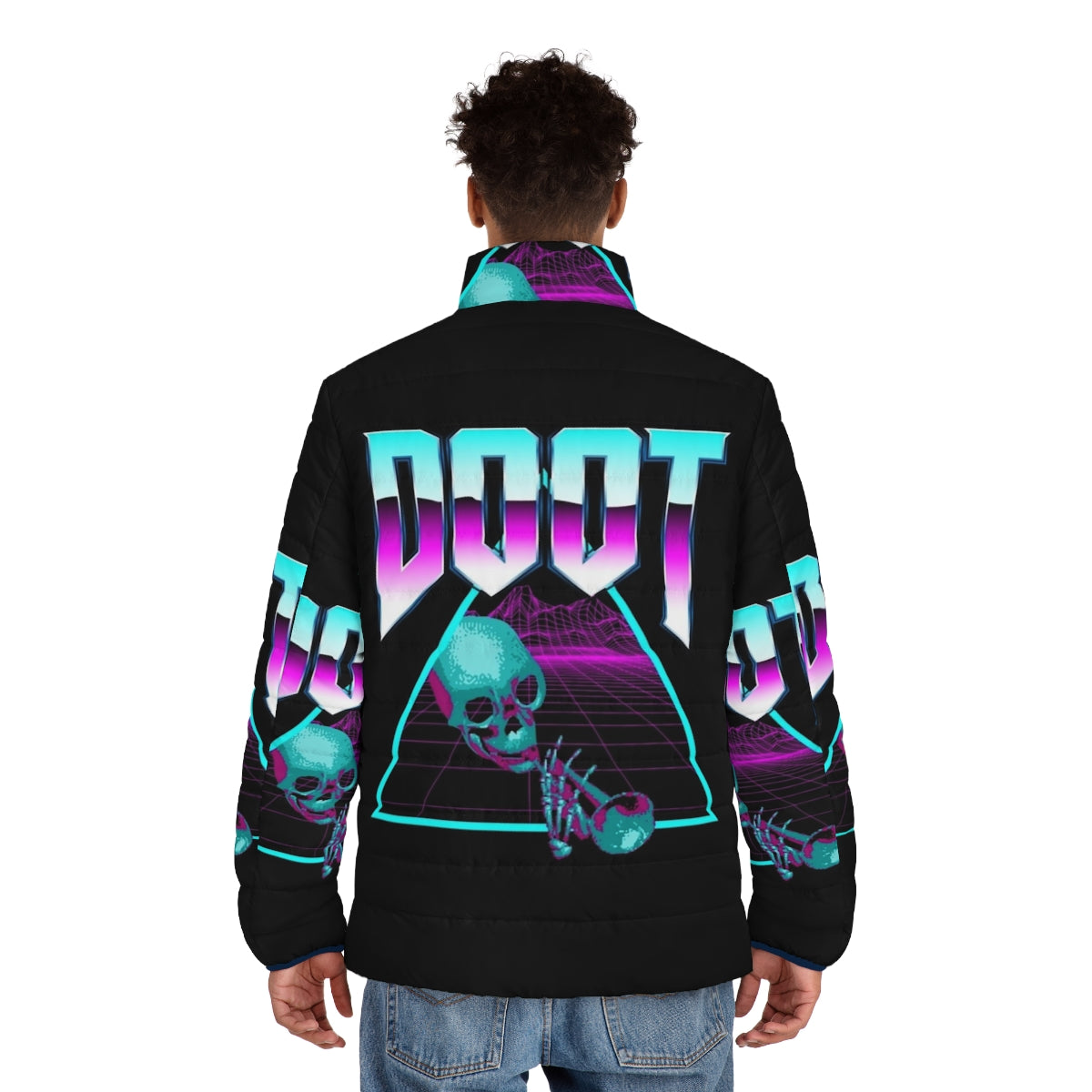 Vaporwave Synthwave Outrun Retro Puffer Jacket - men back