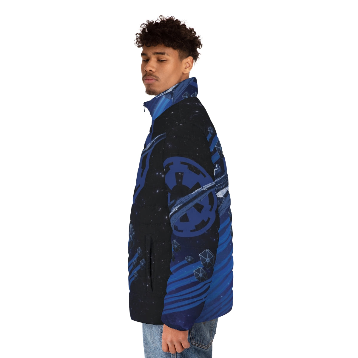 Geeky puffer jacket with eyeball design - men side left