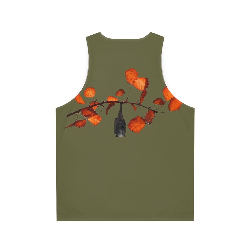 Moss green unisex tank top with cute bats hanging on leaves - Back