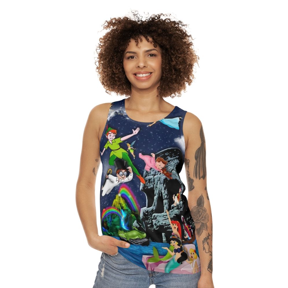 Peter Pan Unisex Tank Top with Neverland and Skull Graphic - women