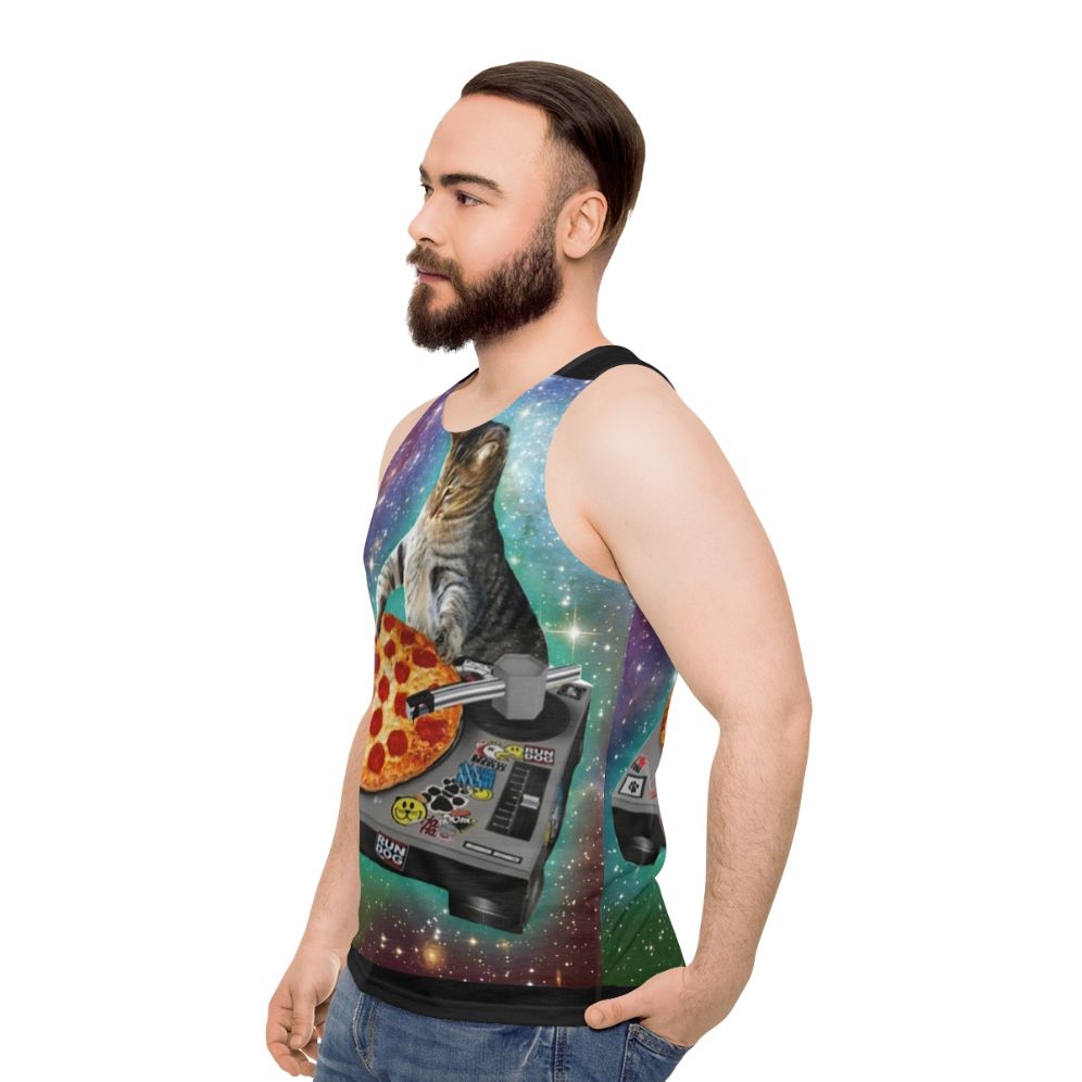 Dj Cat Pizza Unisex Funny Tank Top - men side