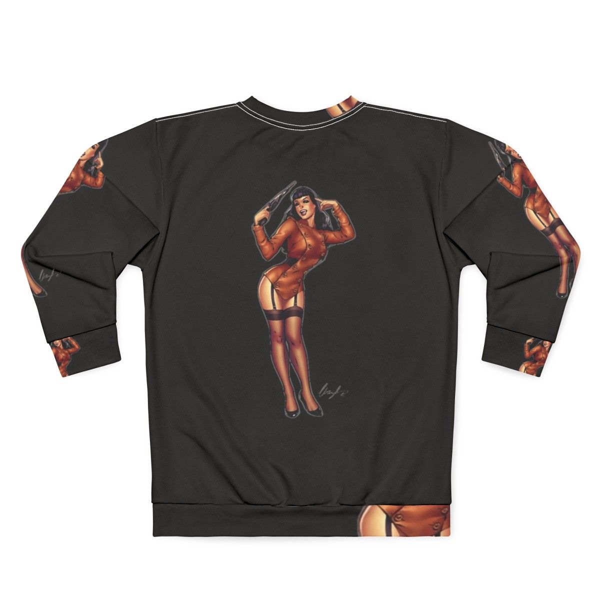 Vintage-inspired Bettie Page sweatshirt with The Rocketeer design - Back