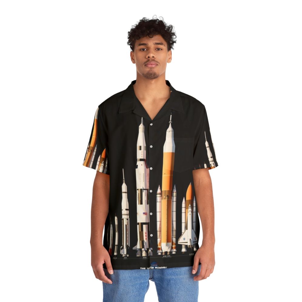 NASA rockets Hawaiian shirt with black background - People Front