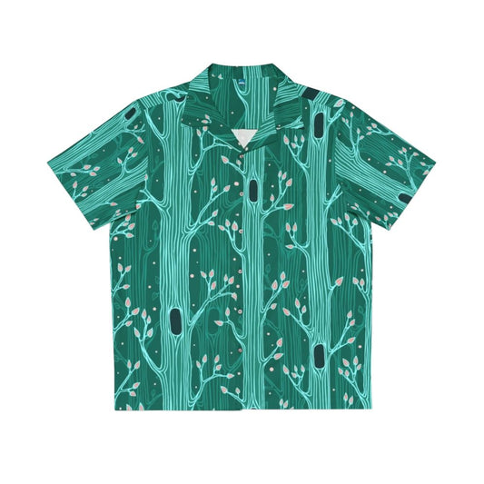 Tropical leaf Hawaiian shirt with emerald forest seamless pattern