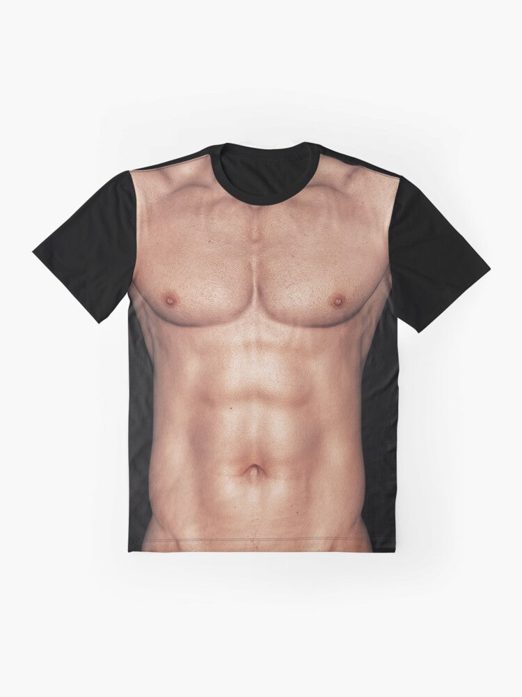 Muscle Man 6 Pack Graphic T-Shirt with Strong Torso and Chest Muscles - Flat lay